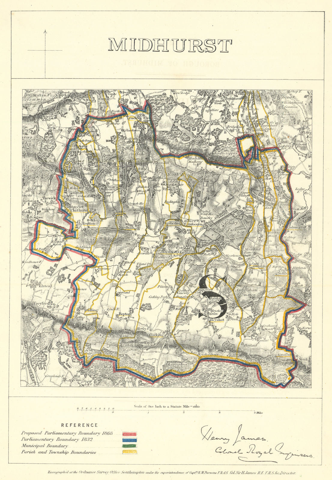 Midhurst, Sussex. JAMES. Parliamentary Boundary Commission 1868 old map